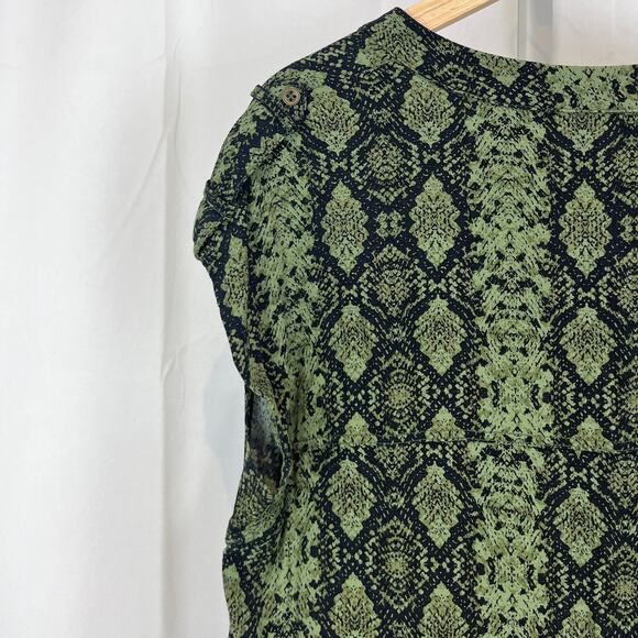 by ANTHROPOLOGIE Rachel Tunic Dress V Neck Snakeskin Print Green Petite S PS - Picture 9 of 12